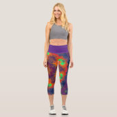 Leggings Capri Hippie psychédélique orange, vert et bleu. Leggin (Recto)