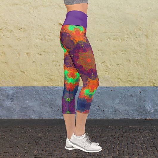 Leggings Capri Hippie psychédélique orange, vert et bleu. Leggin