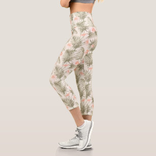 Leggings Capri Hisbiscus Tropical Palm Tree Motif