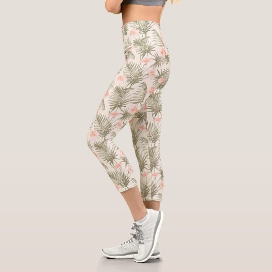 Leggings Capri Hisbiscus Tropical Palm Tree Motif (Gauche)