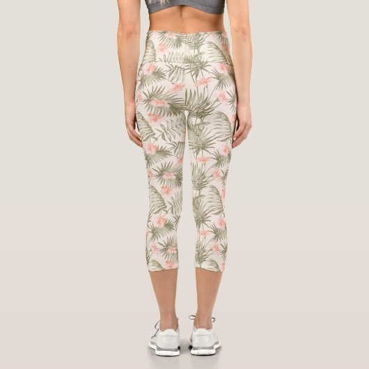 Leggings Capri Hisbiscus Tropical Palm Tree Motif (Verso)