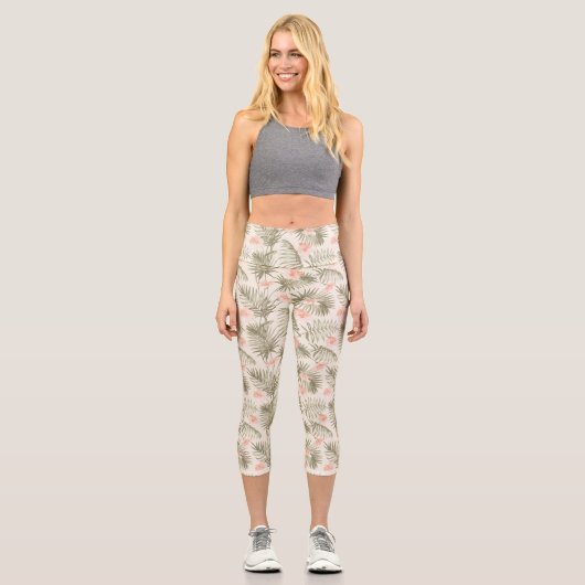 Leggings Capri Hisbiscus Tropical Palm Tree Motif (Recto)