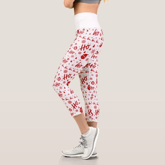 Leggings Capri Ho Ho Ho Ho Motif de Noël blanc et rouge (Gauche)