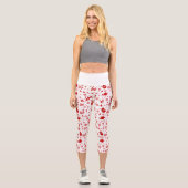 Leggings Capri Ho Ho Ho Ho Motif de Noël blanc et rouge (Recto)
