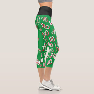 Leggings Capri HO HO HO motif de texte de Noël blanc vert rouge