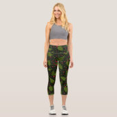 Leggings Capri Holiday Holly et Berries sur Dark Green (Recto)