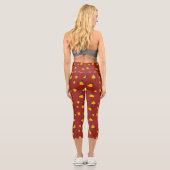 Leggings Capri Holiday Red Gold Stripe Bells Christmas (Verso)