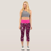 Leggings Capri Hot pink damascus abstract swirls cool pattern (Recto)