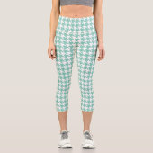 Leggings Capri Houndstooth turquoise et blanc (Recto)