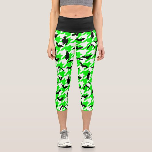 Leggings Capri houndstooth vert halloween chauve-souris (Recto)
