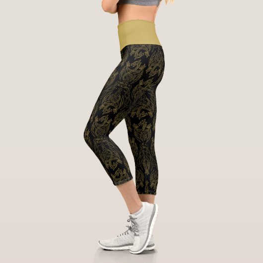 Leggings Capri HOUSE of the Dragon | Gold Filigree Dragon Pattern (Gauche)