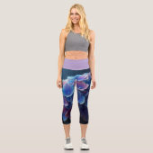 Leggings Capri Hydrangeas Floral Purple et Bleu (Recto)