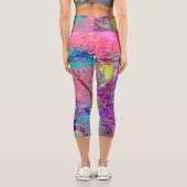 Leggings Capri Hydrangée Abstraite violette et bleue avec Magenta (Verso)