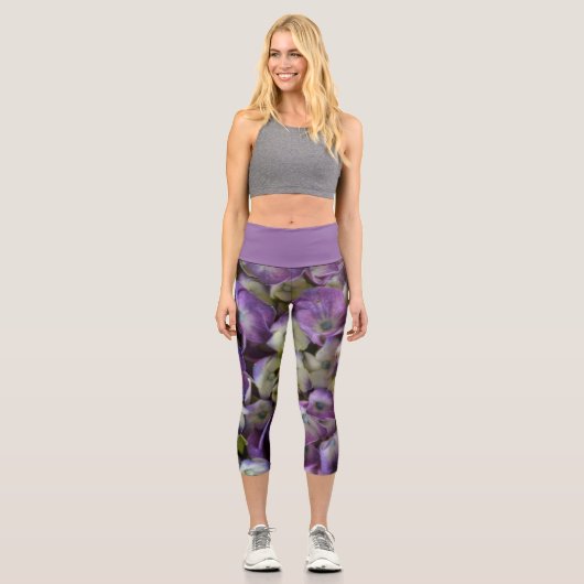 Leggings Capri Hydrangée Florale Purple Botanique Chic (Recto)