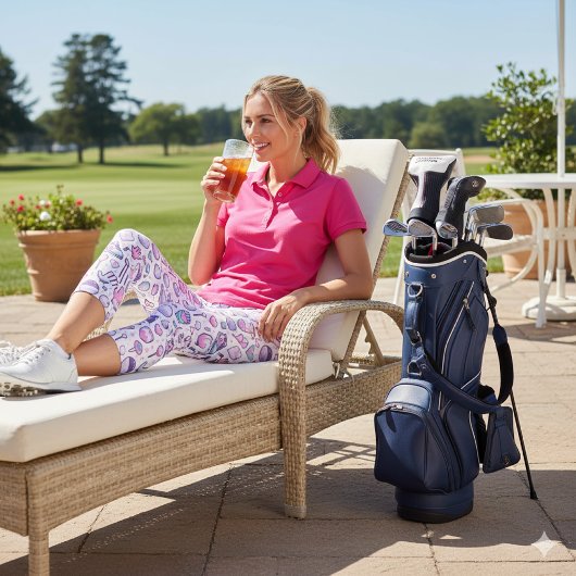 Leggings Capri Icônes de matériel de golf rose sur golfeuse blanc