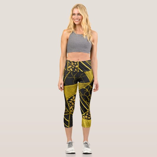 Leggings Capri Illusion de texture du triangle noir or (Recto)