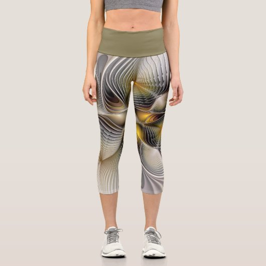 Leggings Capri Illusion d'optique abstrait 3D fractal avec profon (Recto)