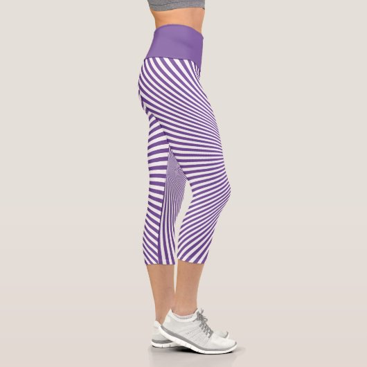 Leggings Capri Illusion optique violette moderne blanc rayures Yo (Droite)