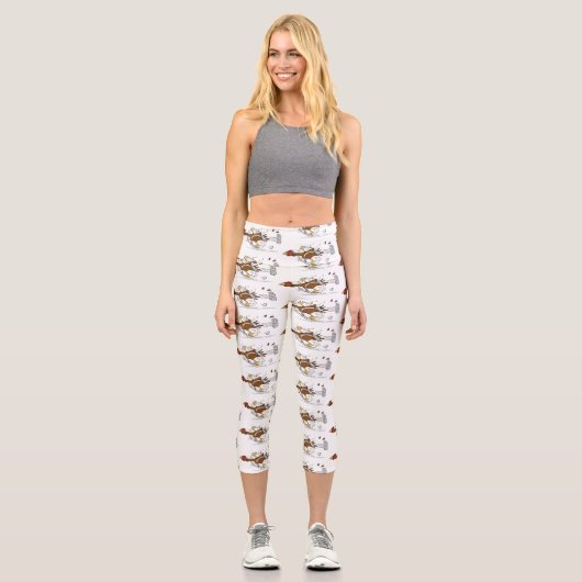 Leggings Capri Illustration amusante de poulet cool (Recto)