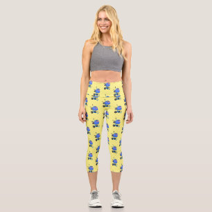 Leggings Capri Illustration amusante du mélangeur de ciment bleu