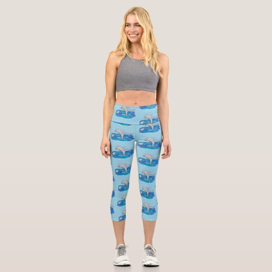 Leggings Capri Illustration de dauphins heureux adorables (Recto)