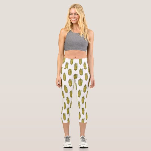 Leggings Capri Illustration de dessin sur le maïs (Recto)