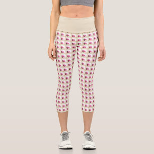 Leggings Capri Illustration de fleur de clématite rose carré beig