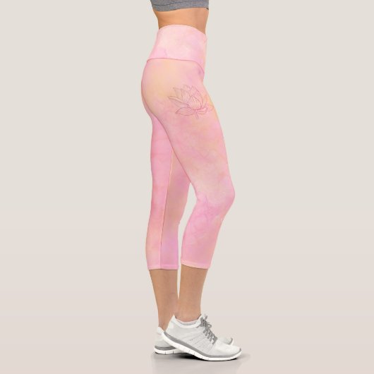 Leggings Capri Illustration de lotus élégant rose clair (Droite)