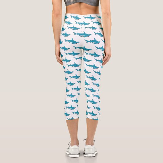Leggings Capri Illustration de requin marteau (Verso)