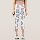 Leggings Capri Illustration de saut en hippo mignon (Recto)