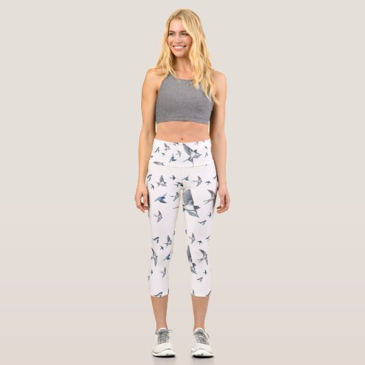 Leggings Capri Illustration de vol d'oiseaux hirondelles (Recto)