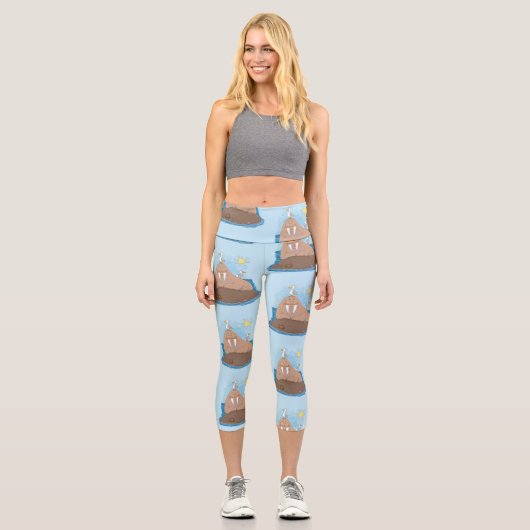 Leggings Capri Illustration drôle de morse joyeux (Recto)