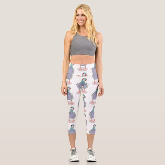 Leggings Capri Illustration drôle de pigeon curieux (Recto)