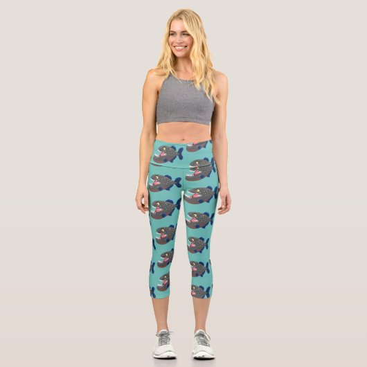 Leggings Capri Illustration drôle de piranha affamée (Recto)