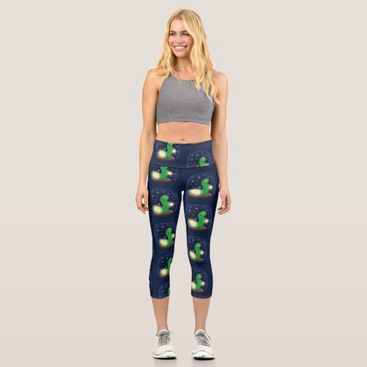 Leggings Capri Illustration du ver vert mou (Recto)