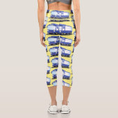 Leggings Capri Illustration d'un bus moderne bleu mignon (Verso)