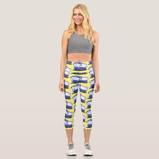 Leggings Capri Illustration d'un bus moderne bleu mignon (Recto)