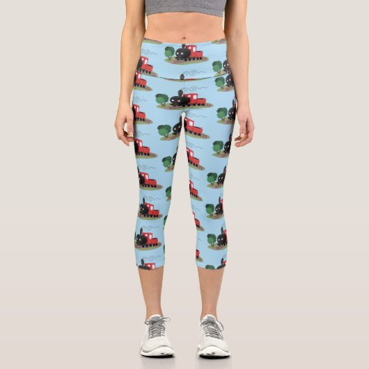 Leggings Capri Illustration d'une locomotive à vapeur mûre (Recto)
