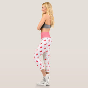 Leggings Capri Illustration Flamant rose rose Père Noël Noël