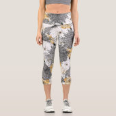 Leggings Capri Illustration florale mignonne jaune et gris (Recto)