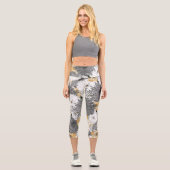 Leggings Capri Illustration florale mignonne jaune et gris (Recto)
