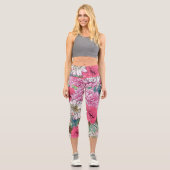 Leggings Capri Illustration florale rose et verte de la mignonne  (Recto)