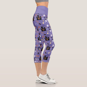 Leggings Capri Illustré Motif d'Halloween avec violet