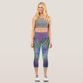 Leggings Capri Imaginaire brillant coloré Fleur Abstrait Fractal  (Recto)