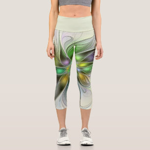 Leggings Capri Imaginaire coloré Fleur moderne Abstrait Fractal