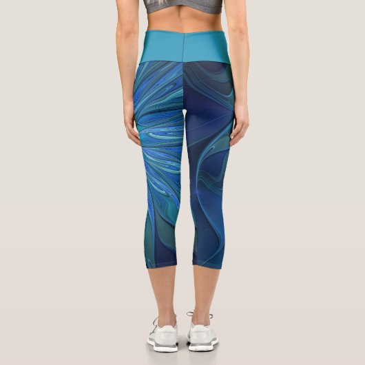 Leggings Capri Imaginaire Fleur Bleue Motif, Art Fractal Abstrait (Verso)