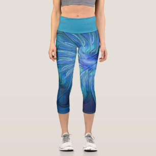 Leggings Capri Imaginaire Fleur Bleue Motif, Art Fractal Abstrait