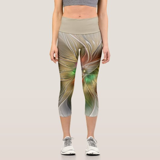 Leggings Capri Imaginaire Floral Avec Or Moderne Abstrait Fractal (Recto)