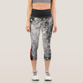 Leggings Capri Impression Abstraite de flux statique noir, blanc  (Recto)