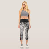 Leggings Capri Impression Abstraite de flux statique noir, blanc  (Recto)